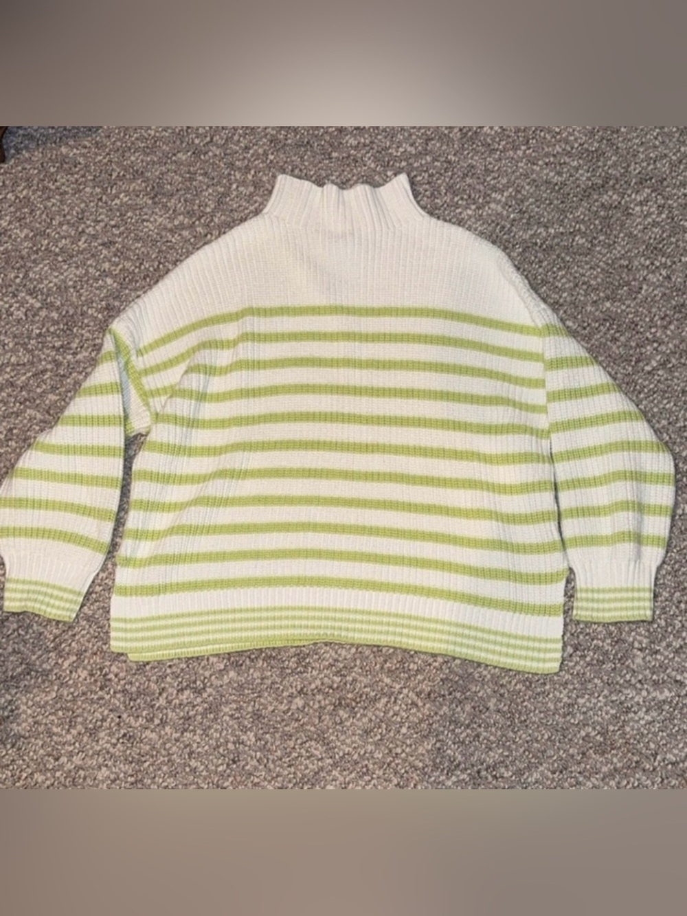 cupcakes & cashmere White and Lime Green Striped Mock-Neck Sweater size medium